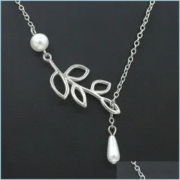 Pendant Necklaces Pearl Necklace Sier Leaf Imitation Drop Cross Jewelry Gift Delivery Pendants Dh81O