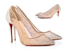 Туфли RedBottoms Christians Luxurys Designers Mesh Rhinestone Shoes For Women Heels Wedding Party Dress Женские туфли-лодочки Сандалии Red H1189785