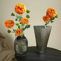 Decorative Flowers 5 Branches Dahlia Home Decoration Flower Artificial Party DIY Ornament Orange Pink