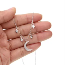 Zincirler Narin Moon Star Charm CZ Yeni Moda Modaya Modaya Gizli Mücevher Gerilim Kolye Hediyesi Kadınlar için Kız 925 STERLING Silver3195