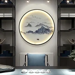 Wall Lamp Chinese Style Zen Circular Living Room Bedroom Home Decor Lamps Background Decoration Led Lights