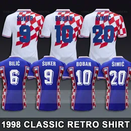 Retro Soccer Jerseys Croatia WC 1998 Davor Suker Zvonimir Boban Slaven Bilic Dario simic Home Away Blue White Football Shirts Kit Top