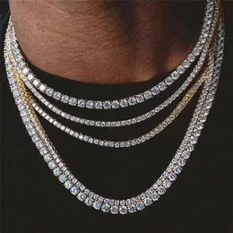 Catene ghiacciate da uomo Hiphop Catene Gioielli con diamanti Una fila Catena da tennis Collana di gioielli Hip Hop 3mm 4mm Argento Catena di cristallo oro rosa N230u