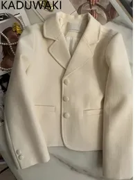 Kadınlar Suits Blazers Petit Blazer Parfume Femme Basit Col Crante Mançes Sülf Decontracte Imbibe Modu Coreenne Chic Manteau Printemps 231205