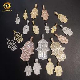 RTS Hiphop Jewelry Iced Out Hamsa Hand Pendants VVS Diamond Mossanite Sterling Sier Moissanite Pendant