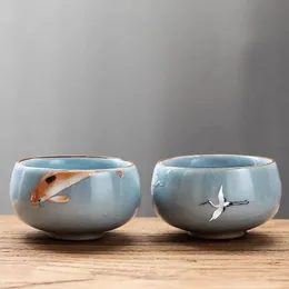 Xícaras de chá Ru Kiln Teacup Cerâmica Ru-Porcelana Gracked Glaze Master Cup Individual Cup Single Cup Tea Bowl Kung Fu Tea Cup Gift Set Teacups 231204