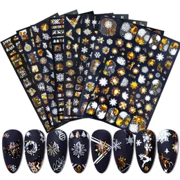 Adesivi Decalcomanie 3D Natale Nail Art Decorazione Scintillante Oro Bianco Colorato Glitter Geometria Fiocco di neve Inverno Slider Foil 231204