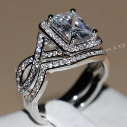 4CT 2016 Neuer beliebter Schmuck 10KT Weiß Gold gefüllt Topaz Simulierte Diamond Prinzessin Frauen Hochzeitsverlobungsringe für Frauen 253Z