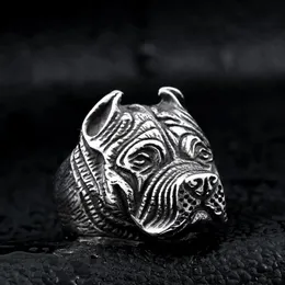 Herren Vintage Edelstahl Ring Wikinger Pitbull Bulldogge Gothic Mops Hundekopf Totem Amulett Punk Tierschmuck für Männer Jungen280D