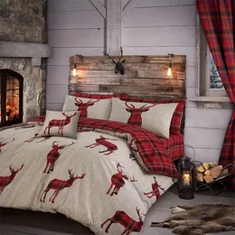 Bedding sets Merry Christmas Duvet Cover Tartan Deer Reversible Check Set Comforter Red Festival Decorations 231204