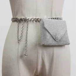 Sacos de cintura Plus Size Chain Fanny Packs Mulheres Strass Branco Preto Mini Flap Moeda Batom Chave Crossbody PVC Ombro Bag185N