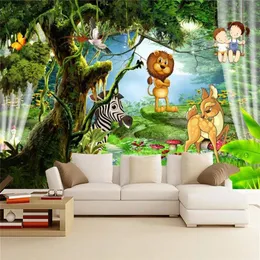 Papel de parede 3d para quarto, fantasia, floresta, estética, desenho animado, animal, fundo de quarto infantil, decoração de casa, pintura m322m