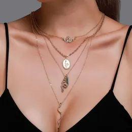 Fashion Crystal Snake Necklace Multi-Layer Four-Layer Oval Pendant Sweater Chain Neckocies238L