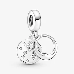 100% 925 Sterling Silver Sleeping Moon and Stars Dingle Charms Fit Original European Charm Armband Women Wedding Engageme262T