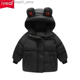 Piumino IYEAL Inverno Bambini Ragazze Ragazzi più cappotto spesso in velluto Piumini in cotone con orecchio Felpa con cappuccio Abbigliamento Moda Bambini Parka Capispalla Q231205