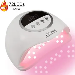 Nageltorkar 320W Sun X20 Max UV LED -lampa för manikyrgelpolsk torkmaskin med stor LCD -touch Professional Smart Dryer Tool 231204