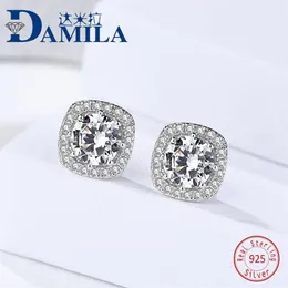 Pendientes de plata de ley 925 con cristal cuadrado a la moda para mujer, piedra de circonia cúbica ostentosa, regalos para niñas 242M