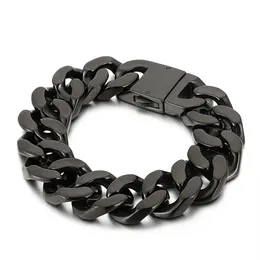 Bracciale rigido in acciaio inossidabile nero Bracciale Chian con collegamento a cordolo cubano grande Moda trendy 20mm 8 66 pollici 146 g peso europeo e A344t