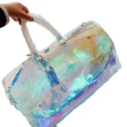 Bolsa de viagem 2021 Cadeia de impressão a laser Bagagem de mão PVC Duffel Duffle Bags Men e One ombre seu grande transparente Um designer SHO299D