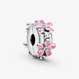 New Arrival 100% 925 Sterling Silver Pink Daisy Flower Clip Charm Fit Original European Charm Bracelet Fashion Jewelry Accessories297P