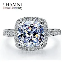 Yhamni Real 100 ٪ 925 Sterling Silver Rings بالكامل ترصيع 3 قيراط Sona محاكاة CZ خواتم الزفاف للنساء RH0022429