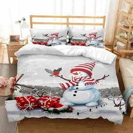 Bedding sets 3 Pc Duvet Cover Christmas Series Snowman Red Hat Gift Print Festive Set for Kids and Adults Single Double Queen 220x240 231204