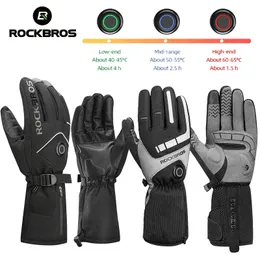 Luvas de esqui ROCKBROS Luvas de ciclismo Inverno mais quente Luvas de esqui aquecidas Touchscreen Motocicleta Bicicleta Luvas Respiráveis Luvas Impermeáveis 231204