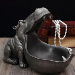 Hippopotamus Staty Home Decoration Harts Artware Sculpture Staty Decor Sundries Lagring Desk Dekoration Tillbehör DREDMENT T20261U