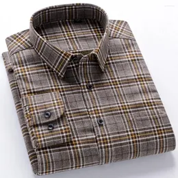 Men's Casual Shirts Pure Cotton Flannel Regular-fit Long Sleeve Brushed Shirt Single Pocket Comfortable Plaid Checkered Thick
