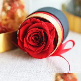 Ghirlande di fiori decorativi Romantica rosa eterna in scatola Fiori veri conservati con set Regali di San Valentino Regalo per la festa della mamma Drop D Dhhcz