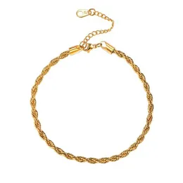 Anklets kvinnor flickor barfota smycken guld rostfritt stål charm repkedja anklet fot armband 22-27 cm lång A334182G