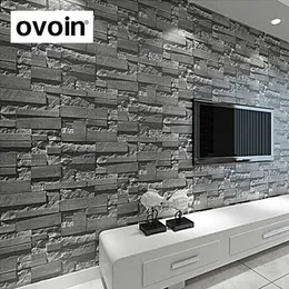 Modern Stacked brick 3d stone wallpaper roll grey brick wall background for living room pvc wall paper stereoscopic look254W