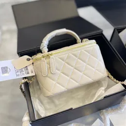 22SS Women Luxury Designer Cosmetic Bag مع مرآة شبكة جلدية صغيرة مبطن الجذع Mini Classic Zipper Counter Bag Bags Trend 306H