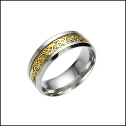 Anéis de banda bonito anel de aço inoxidável homens jóias vintage dragão de ouro 316l para homens senhor casamento masculino amantes de luxo gota entrega dhcu4
