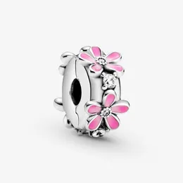 New Arrival 100% 925 Sterling Silver Pink Daisy Flower Clip Charm Fit Original European Charm Bracelet Fashion Jewelry Accessories202A