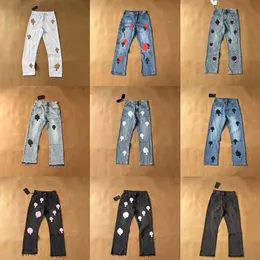 Herrbyxor herrbyxor designer mens jeans denim krom kors varumärken ch tvättas i gamla raka jean hjärtan stänk loss crucifix applikation för försäljning