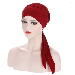 Ethnische Kleidung Mode Frauen Muslim Pre-Tied Hijab Chemo Caps Strech Long Tail Hut Motorhaube Kopf Wrap Schal Krebs Bandanas Femme Turbante