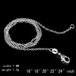 925 Sterling Silber Halskette Rolo O Chain Halsketten Schmuck 1mm 16'' -- 24'' 925 Silber DIY Chai344f