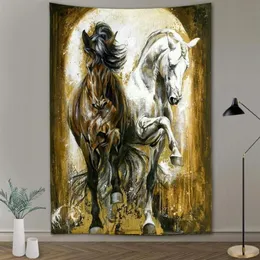 Tapestries Black Whitepentium Horse Wild Leopard Animal Print Wall Hippie Tapestry Polyester Fabric Home Decor Rug Mattor hängande2354