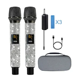 Microphones Heikuding Rechargeable Wireless Microphone Colorful Crystal Universal Cordless Dynamic Mic for Party Speech with Storage Box 231204