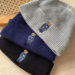 Шапка-бини/кепка-поло с вышивкой медведя, вязаная шапка-бини с манжетами, зимняя шапка Younger Artist Network Hats91