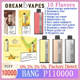 Autentyczny BANG PI10000 Puff Ujeżdżalne Vapes Pen 0% 2% 3% 5% Pojemność 15 ml wstępnie wypełniona podkład 500 mAh akumulator 10k Puffs 10 Smaków