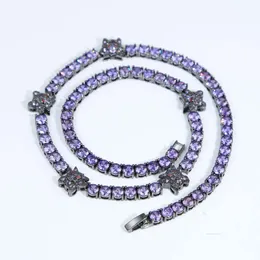 Tennis tog examen Hip Hop Tennis Chains Mens Halsband Spring Purple Real Gold Bling Drop Delivery Smycken Halsband Pendan Dhz1o 5mm