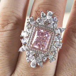 Valioso anel de diamante de moissanite rosa 100% real prata esterlina festa de casamento anéis de banda para mulheres joias de noivado