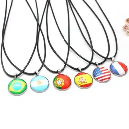 Pendant Necklaces 10 Styles Football National Flags Rope Chain Leather Choker For Women Men Soccer Player Jewelry Gift270L