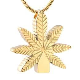 Lkj19992 glod maple leaf forma pingente de cremação humana segurar pequenas cinzas memorial urna colar medalhão de aço inoxidável1710