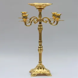 -selling 65cm Gold finish candelabra with flower bowl 5-arms weddings event candle holder centerpiece candelabrum220p