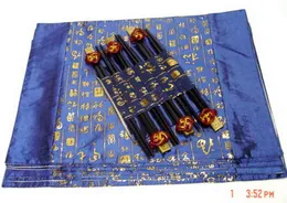 6 Ställ in kinesiska "Fu" -mönster Handgjorda middagar set Blue Silk Placemats Chopsticks