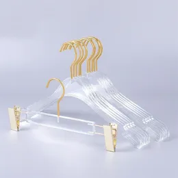 10 Stück hochwertige, transparente Acryl-Kristall-Kleiderbügel für Anzüge, Kleiderbügel mit goldenem Haken, transparente Acryl-Hosenbügel mit goldenen Clips 2012229M