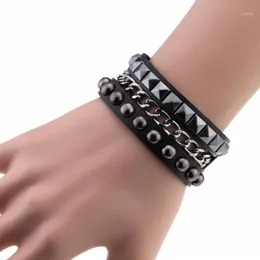 Charm Bracelets 2021 Fashion Multilayers Rock Spikes Rivet Chains Gothic Punk Wide Cuff Leather Bracelet Bangle For Women Men Jewe253A